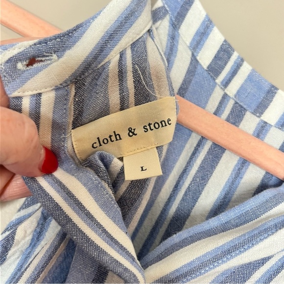 Cloth & Stone Linen Blend Striped Raw Hem Sleeveless Button Back Detail Boho Top - Picture 6 of 10